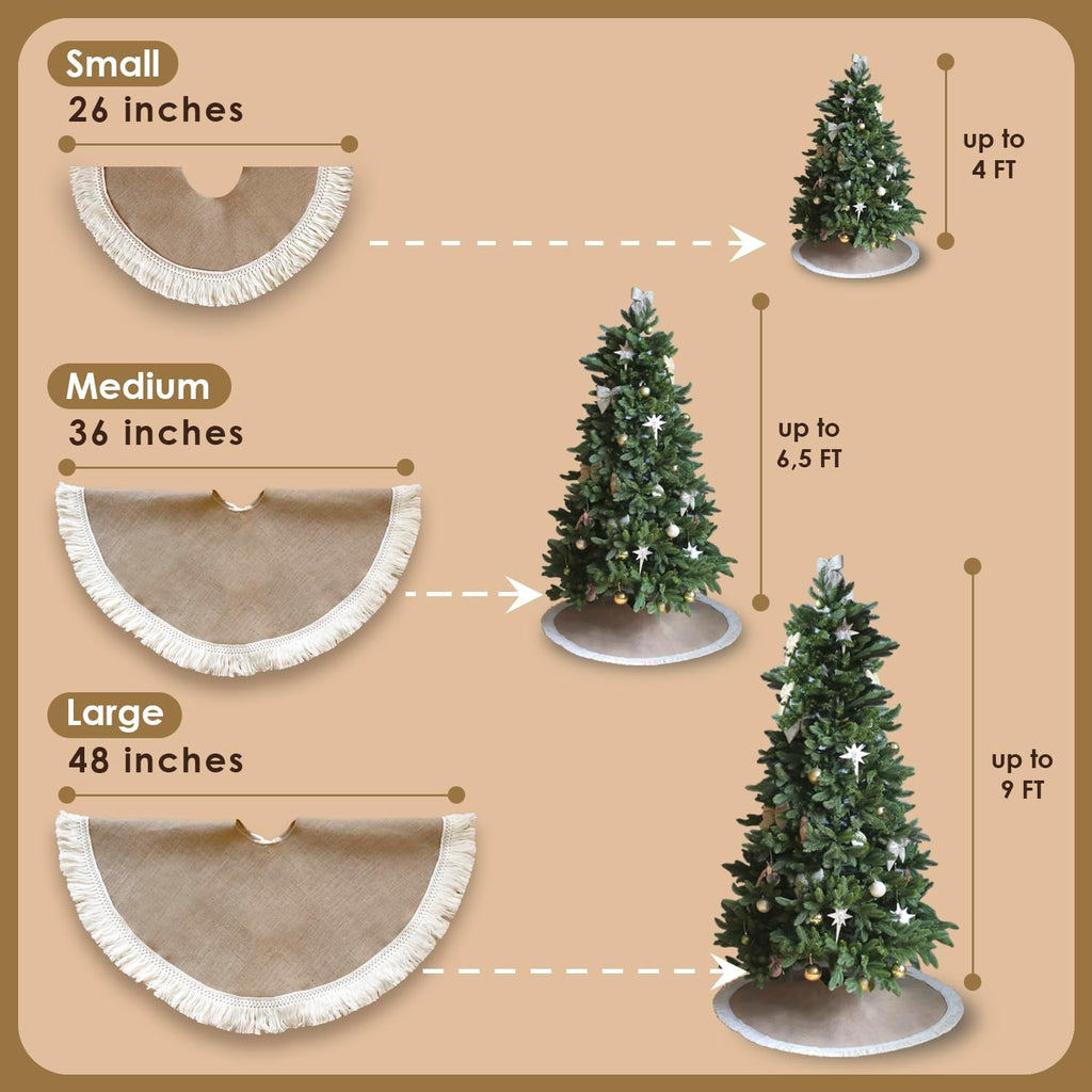 Burlap Mini Christmas Tree Skirt - 26 Inch, Brown Farmhouse Tree Collar & Decorations
