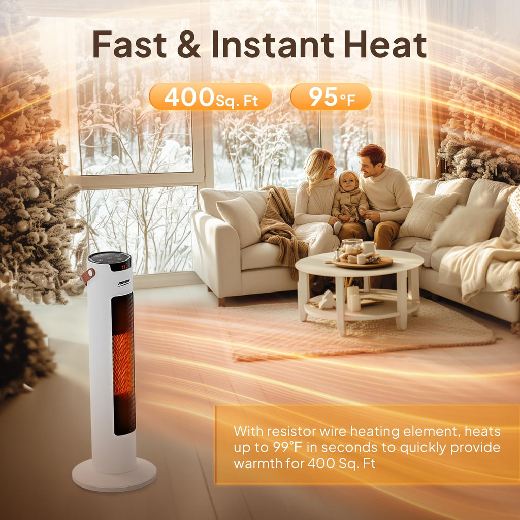 24IN Electric Space Heater w/Remote & APP Control, 1500W Portable Tower Heater w/Oscillating for Indoor Use, Timer