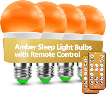 Amber Sleep Light Bulbs 1600K with Remote Control, E26 Blue Light Blocking A19, 9W for Sleep Therapy, Baby Nursery