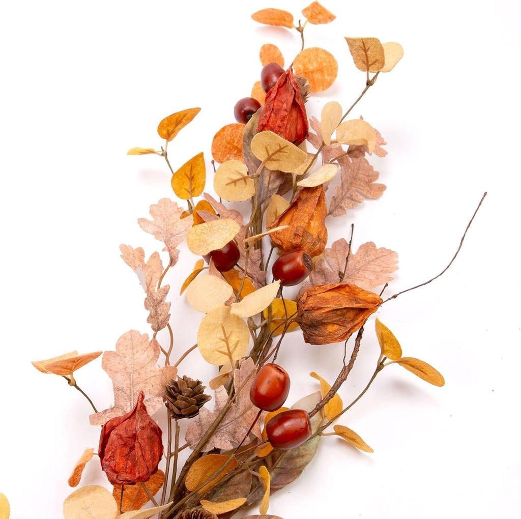 5 Feet Fall Garland Artificial Harvest Garland with Fall Leaves and Cape Gooseberries for Decorations
