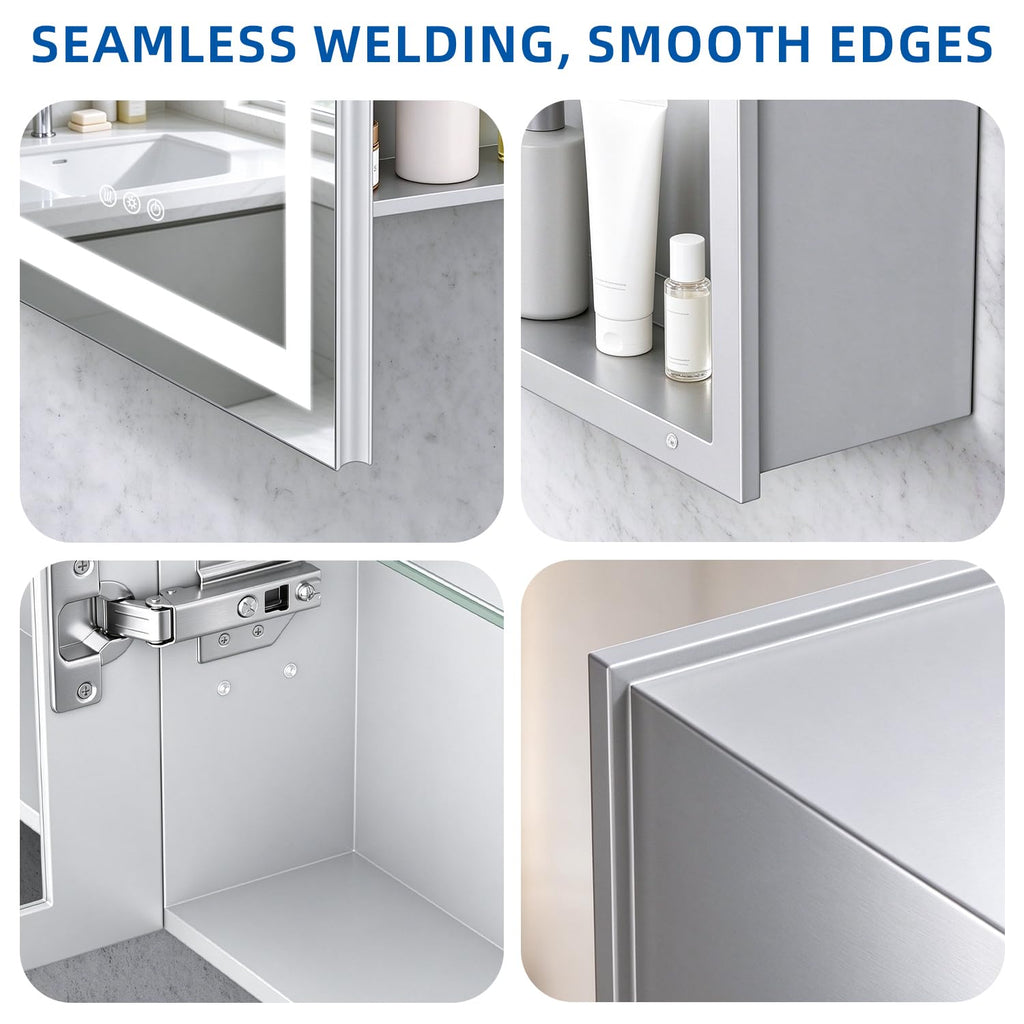 LED Bathroom Medicine Cabinet Mirror with Lights, 30'' x 26'' Aluminum Frame with Sockets & USBs, Anti-Fog Dimmable