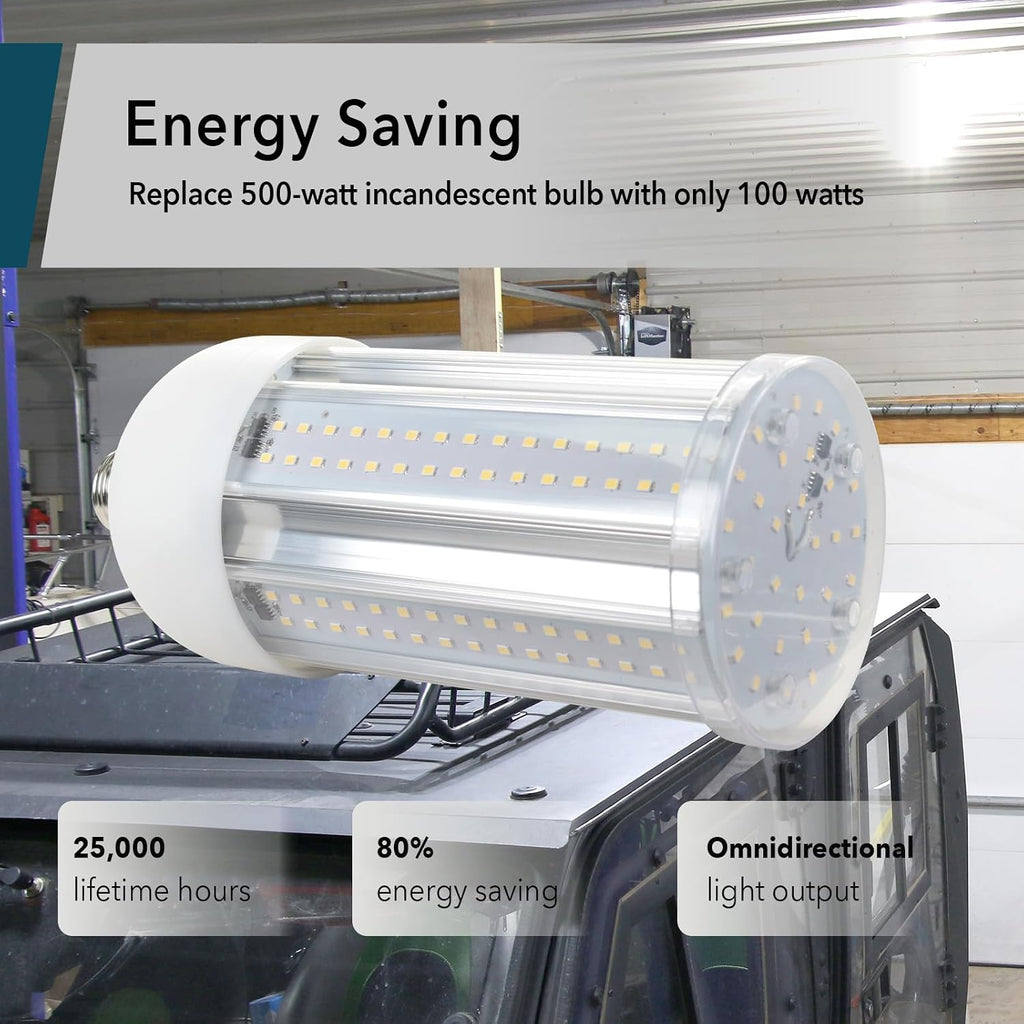 LED Corn Cob Bulb, 100W (500W Equivalent), 10,000 Lumen, Daylight 5000K, E26 Base Energy Saving LED Light for Indoors