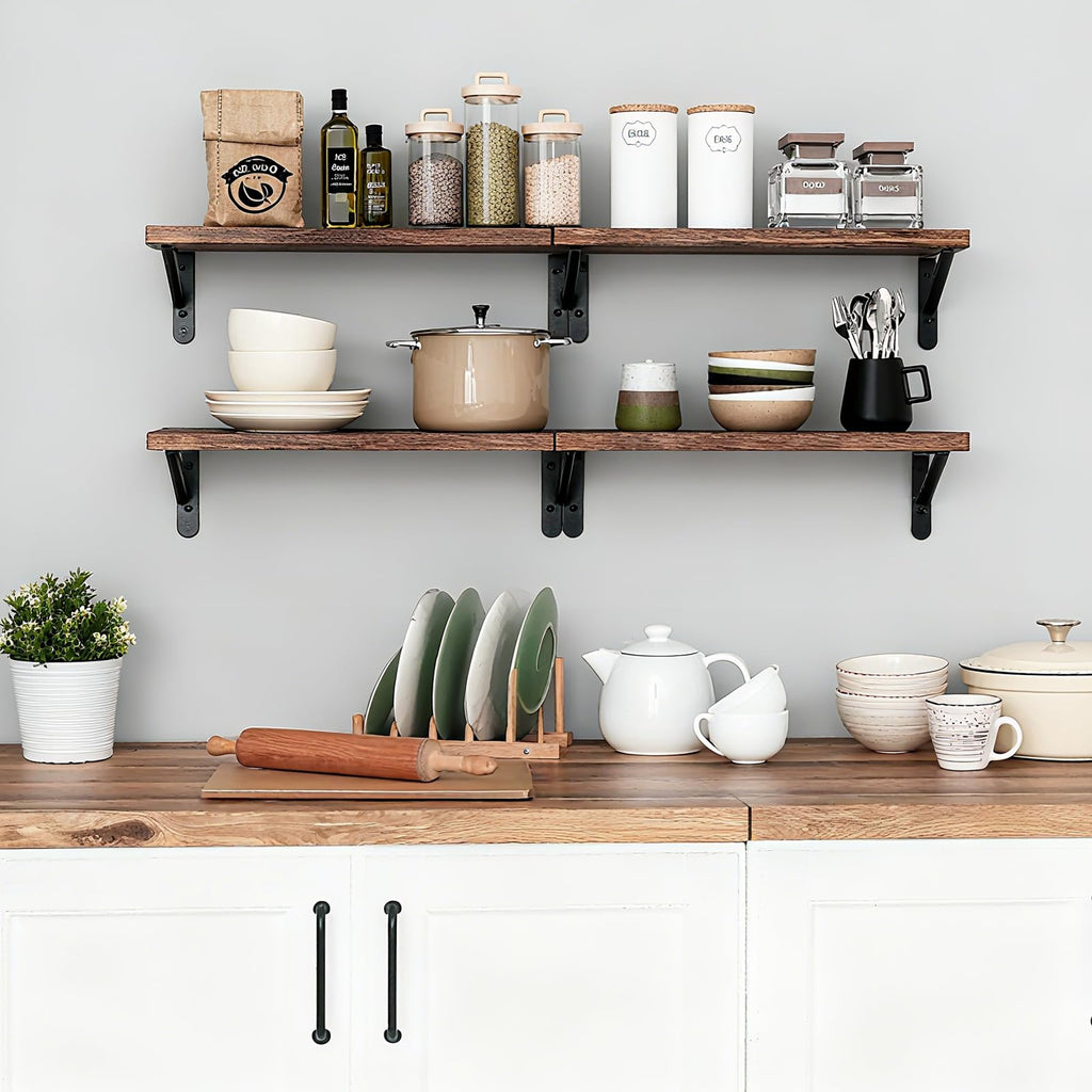Wall Floating Shelves Decor (Brown, Set of 4, 16.5 Inch)