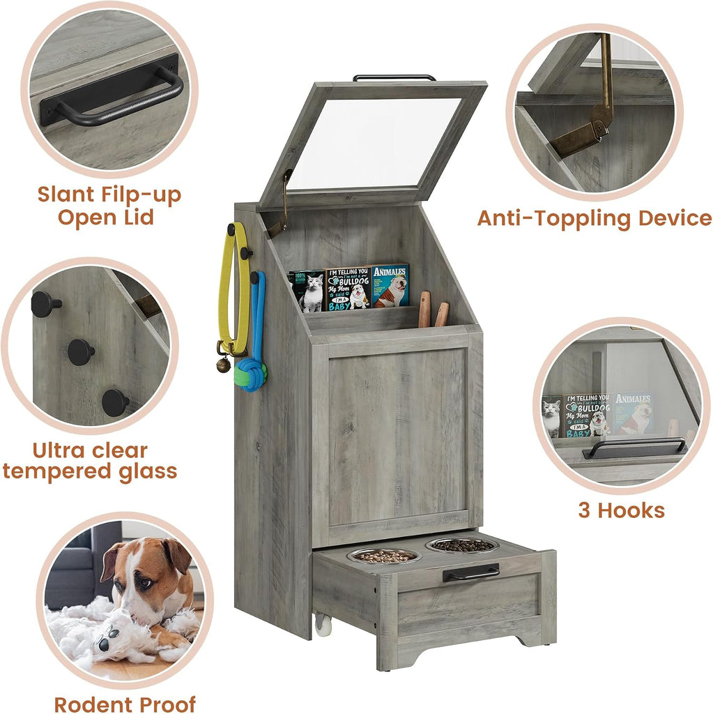 Dog Feeding Station with 2 Elevated Bowls, Grey