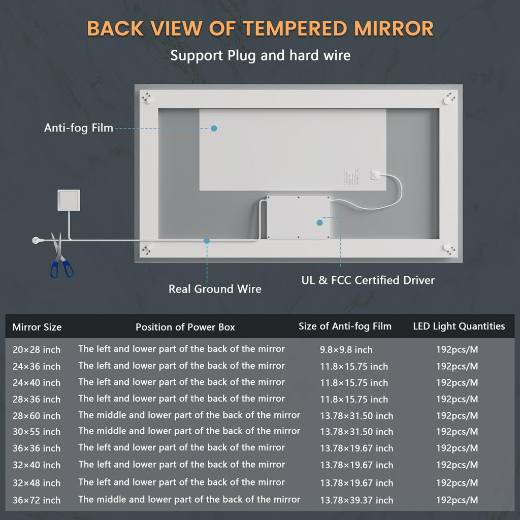 55x30 Inch Lighted Bathroom Mirror for Wall, Tempered Glass Smart Led Bathroom Mirror with Anti-Fog, Stepless