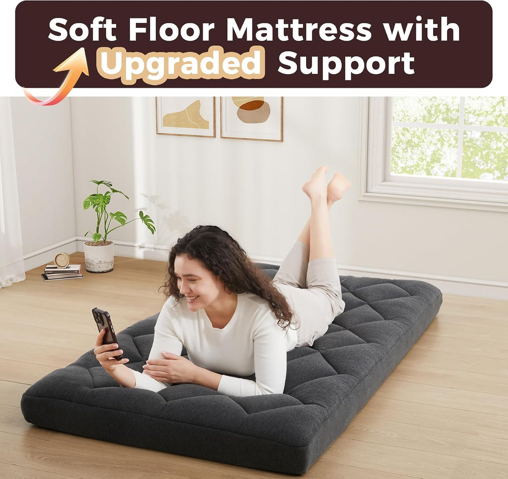 4" Twin Floor Futon Mattress, Memory Foam & Egg Crate Foam, Quilted