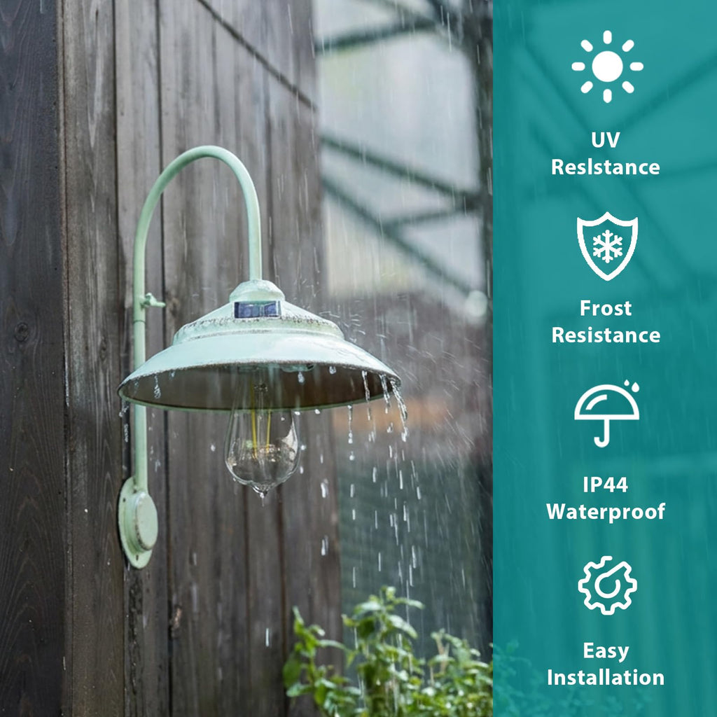 Solar Barn Lights with Motion Sensor - Metal Solar Porch Lights Outdoor with 4 High Efficiency Solar Panels - Rustic