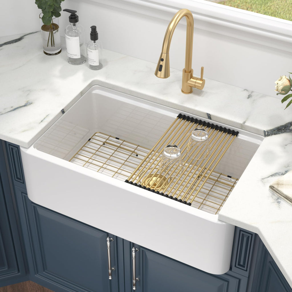 32 White Undermount Farmhouse Kitchen Sink Self-Trimming