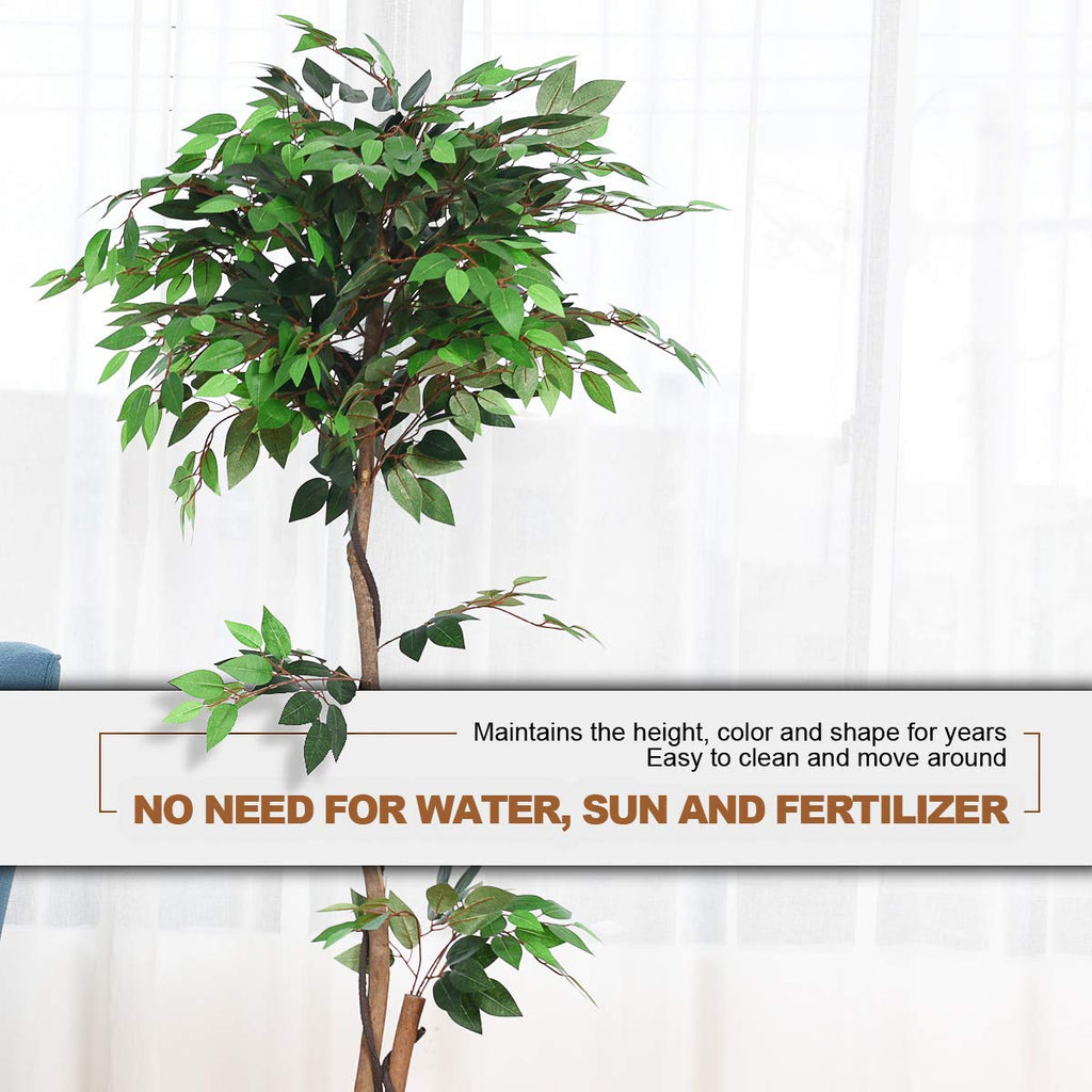 5.5ft Artificial Ficus Tree Set of 2, Fake Greenery Plants in Pots for Indoor and Outdoor, Beautiful Faux Tree with