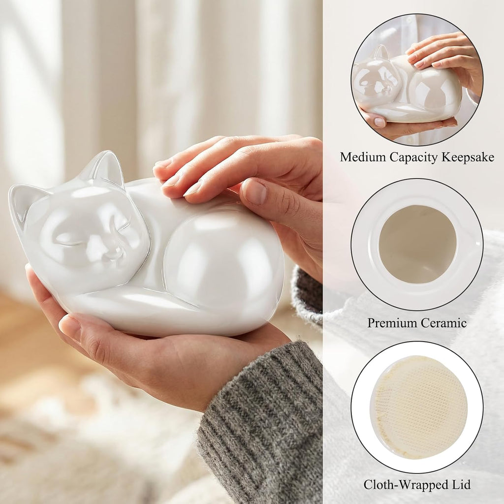 Pet Urn for Cats Small Urn for Pet Ashes Sleeping Kitty Cat Urns for Ashes Pet Cremation Keepsake Funeral Urns
