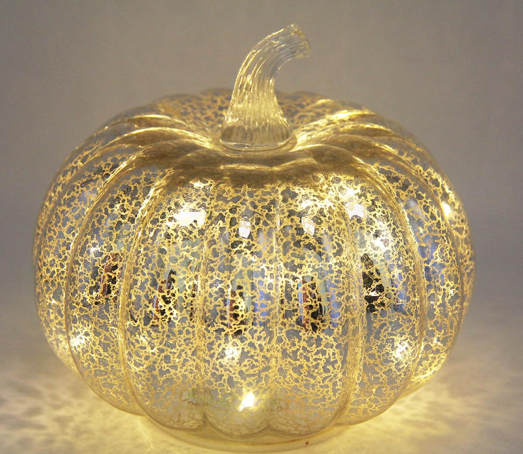 Decorations, Mercury Glass Pumpkin Lights with Timer(Silver)