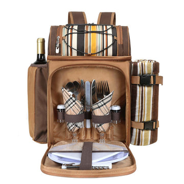 Picnic Basket Backpack for 2 Person with 2 Insulated Cooler Compartment, Wine Holder, Fleece Blanket, Cutlery Set