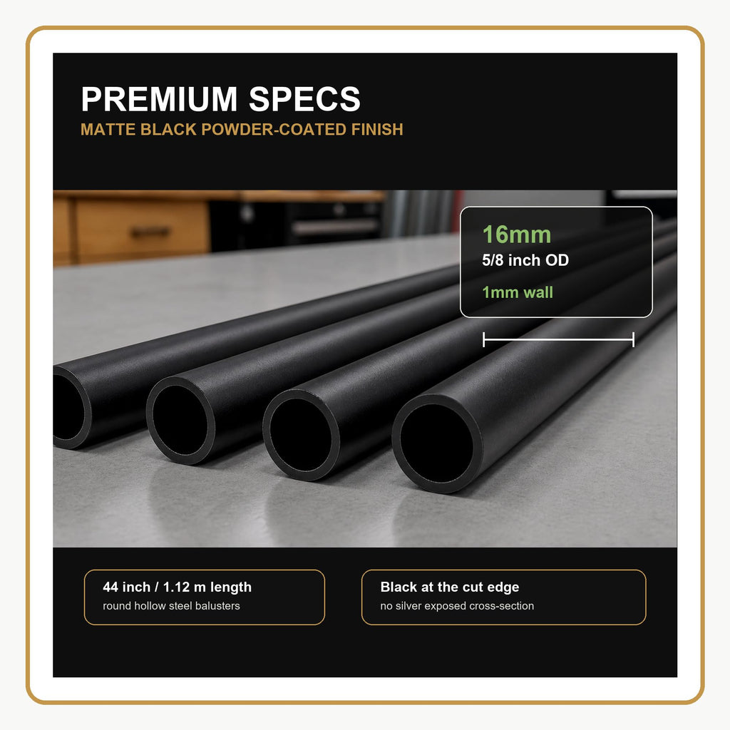 44 in Black Wrought Iron Spindles, 5/8 in OD Stair Balusters, 30 Pack