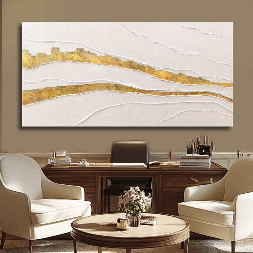 Large Abstract Gold Textured Hand Painted Wall Art Decor 29"x58"