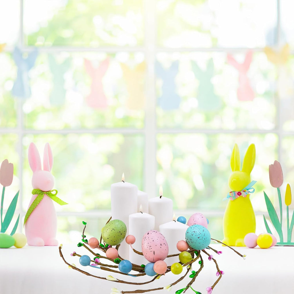 Easter Egg Candle Rings Wreaths Spring Egg and Pip Berry Candle Rings Artificial Easter Egg Candle Holder Mini - Set of 4