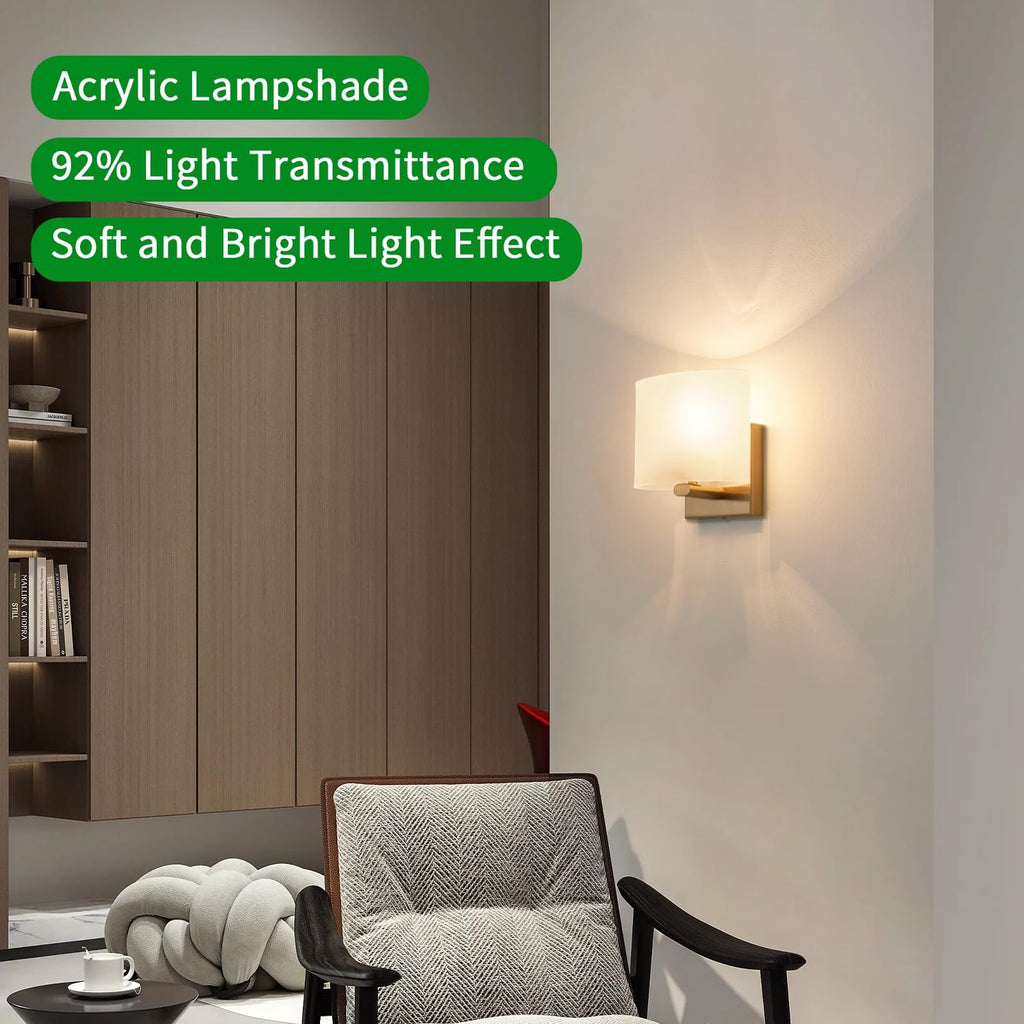 Indoor Small Flat Hardwired Acrylic Shade Gold Wall Sconce Light Set of 2