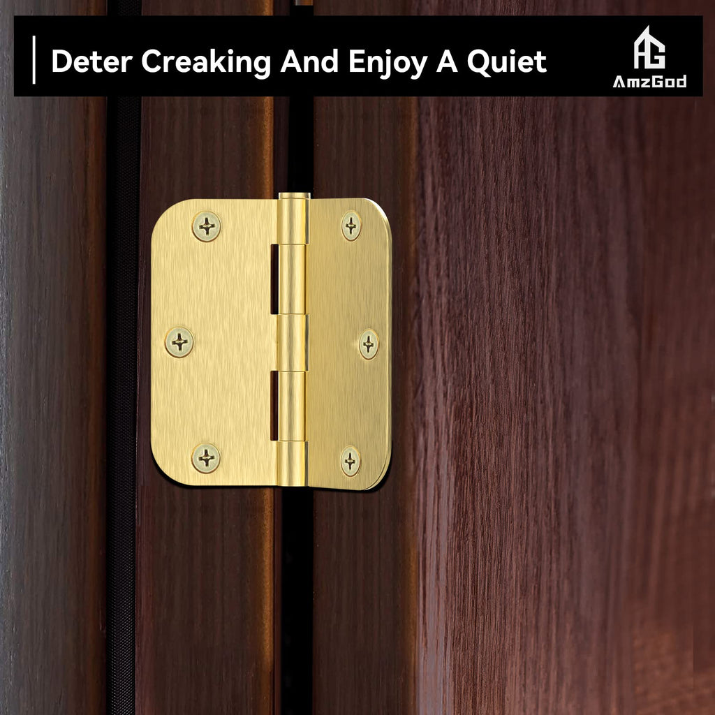 Door Hinges Satin Brass - 30 Pack Gold Door Hinges 3.5 Inch Rounded Interior Door Hinge with 5/8" Radius - 3 1/2