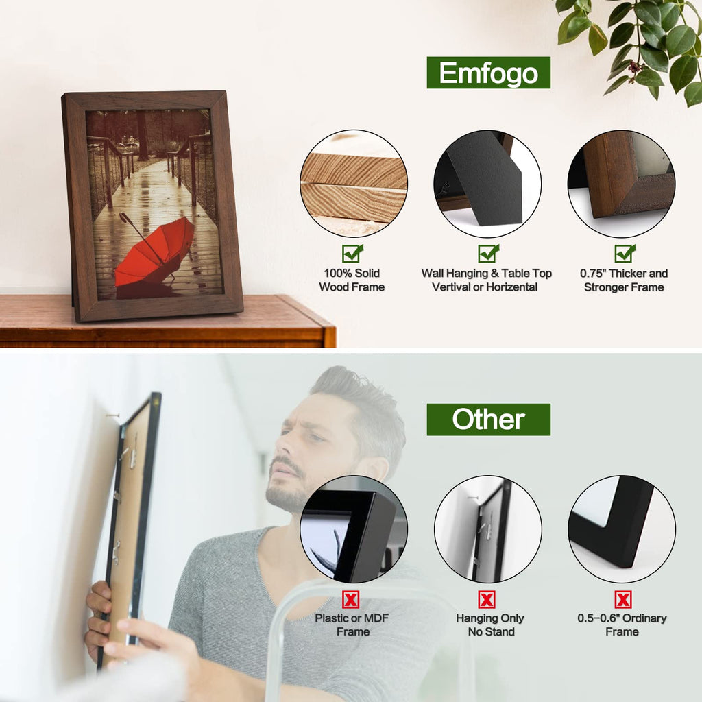 5x7 Picture Frame, Pack of 2 Rustic Picture Frames 5x7 with Real Glass, Solid Wood 5x7 Photo Frame for Table Top