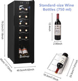 10''W Small Wine Fridge with Compressor, 12 Bottles Freestanding Wine Cooler Ref