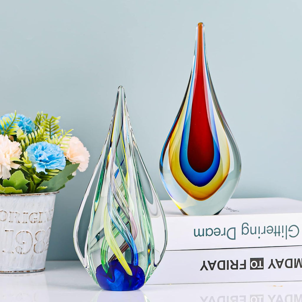 9" Tall Sculpture Hand Blown Glass Decor, Paperweight Desk, Modern Glass Art Figurines Mediterranean Beach House