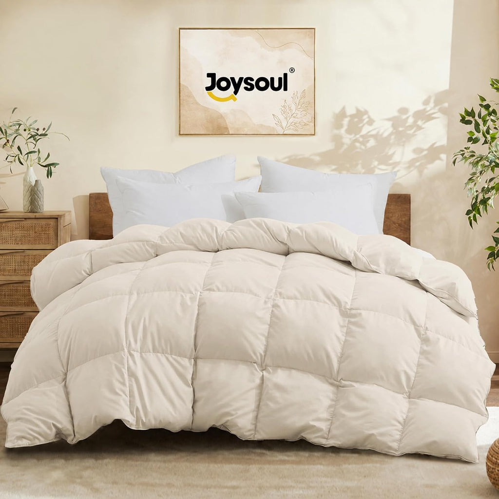 Twin Down Comforter - All Season Ultra Soft Goose Down & Feather Fiber Fill, Luxury Hotel Cream Duvet Insert with
