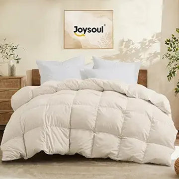Twin Down Comforter - All Season Ultra Soft Goose Down & Feather Fiber Fill, Luxury Hotel Cream Duvet Insert with