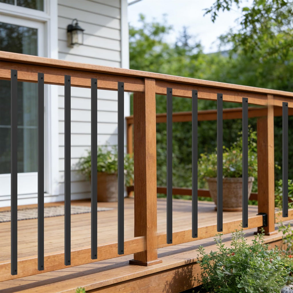 60Pack Deck Balusters 32" Black Metal Deck Railing, Rectangular Deck Spindles, Rust-Resistant for Straight & Curved