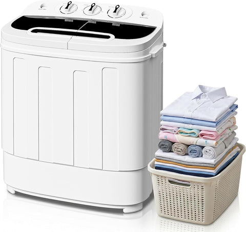 Compact Mini Twin Tub Washing Machine 13lbs Capacity Portable Washer Wash and Spin Cycle Combo, Built-in Gravity Drain