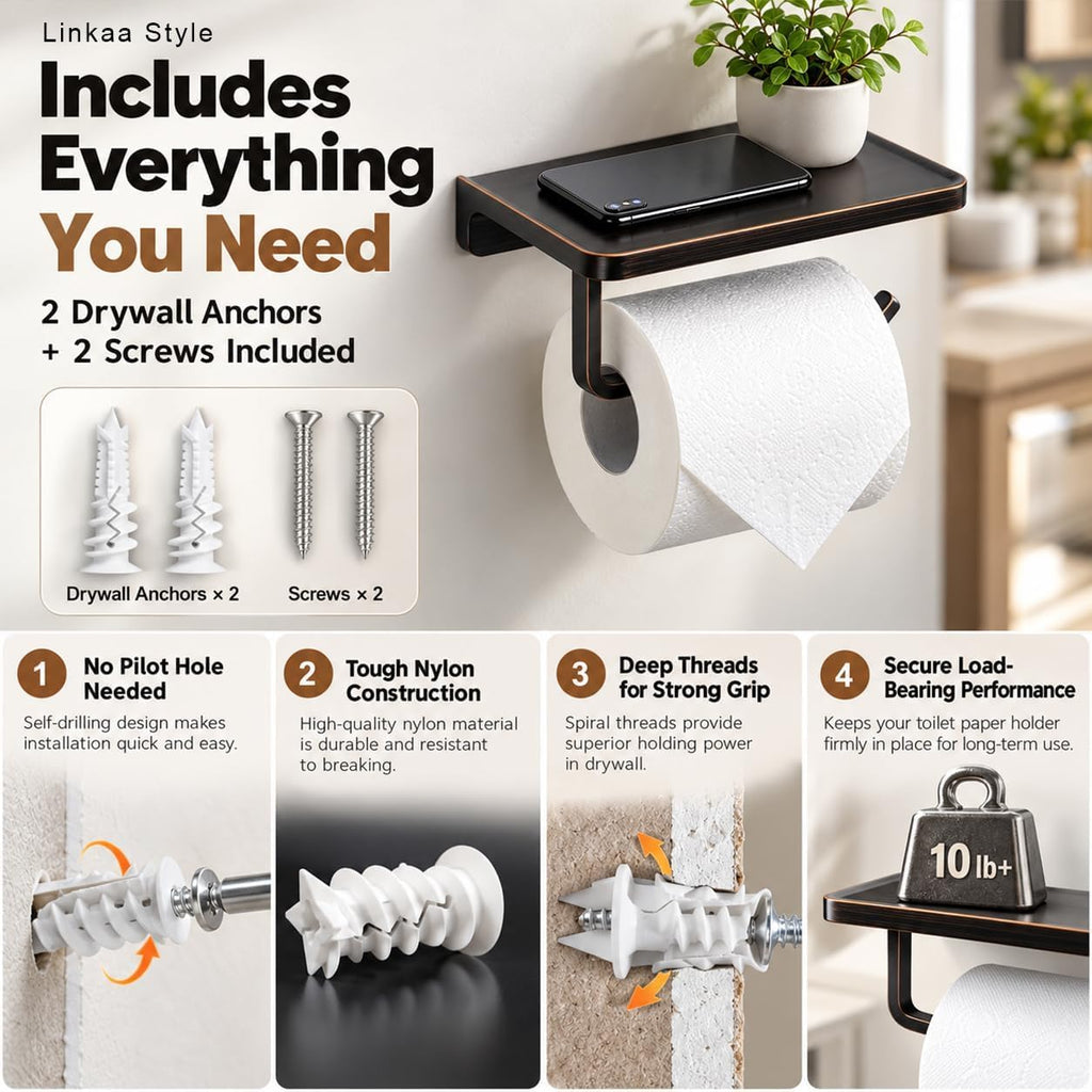 Bronze Toilet Paper Holder with Shelf Oil Rubbed Bronze, Zinc Alloy