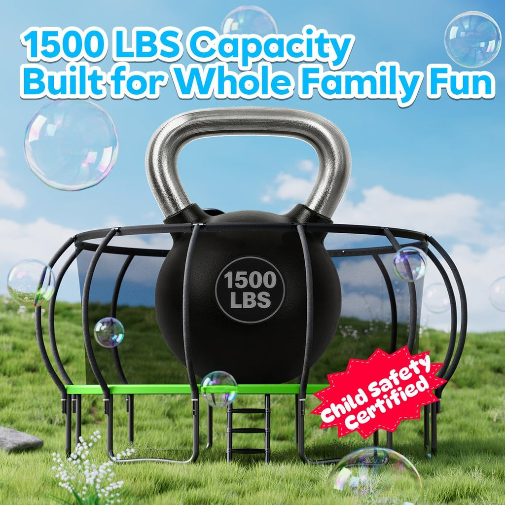 Trampoline 8 10 12 14 15 16FT, 1500LBS Weight Capacity Backyard Trampoline Outdoor with Basketball Hoop, Enclosure