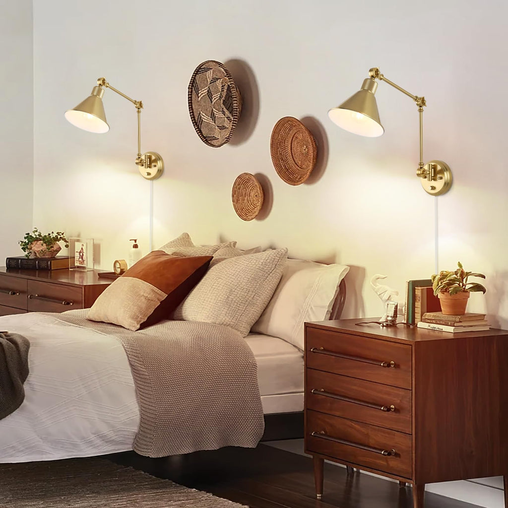 Wall Sconce with Remote Control, Brushed Brass Plug in Wall Sconces Dimmable and Adjustable Color Temperature