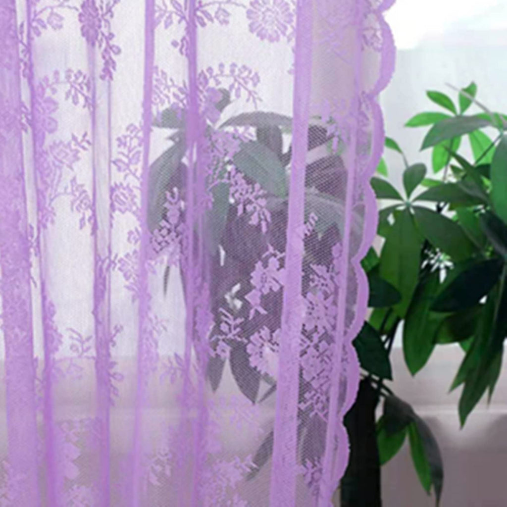 Lace Curtains 63 Inch Length 2 Panels Set, Purple Sheer Floral Embroidery Vintage Voile Window Panel Treatment Pair