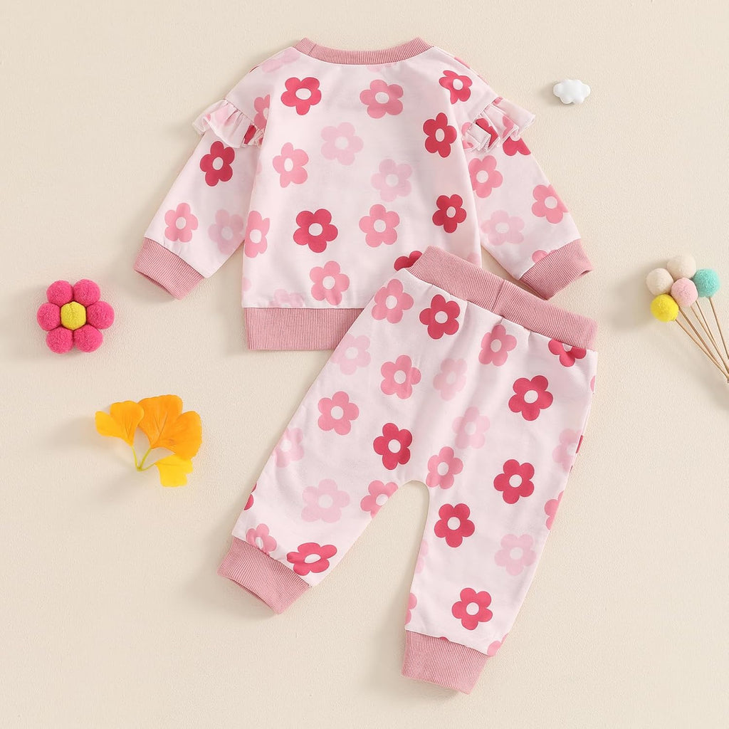 Baby Girl Fall Clothes Long Sleeve Floral Shirt Crewneck Sweatshirt Top Pocket Pants Winter Outfit Clothing Set
