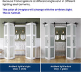 72in x 84in Bifold Barn Door, Frosted Glass Barn Door with Hardware Kit Included, Pre-Drilled Holes 