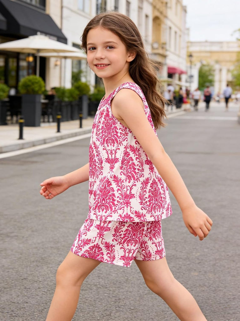 Girls Summer Outfits 2 Piece Halter Neck Floral Sleeveless Top and Short Pants Set Clothes for Kids Years