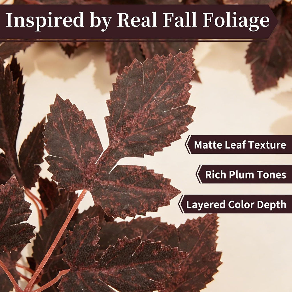 Fall Decorations-2Pack Plum Fall Garland,Artificial Autumn Leaf - Set of 6