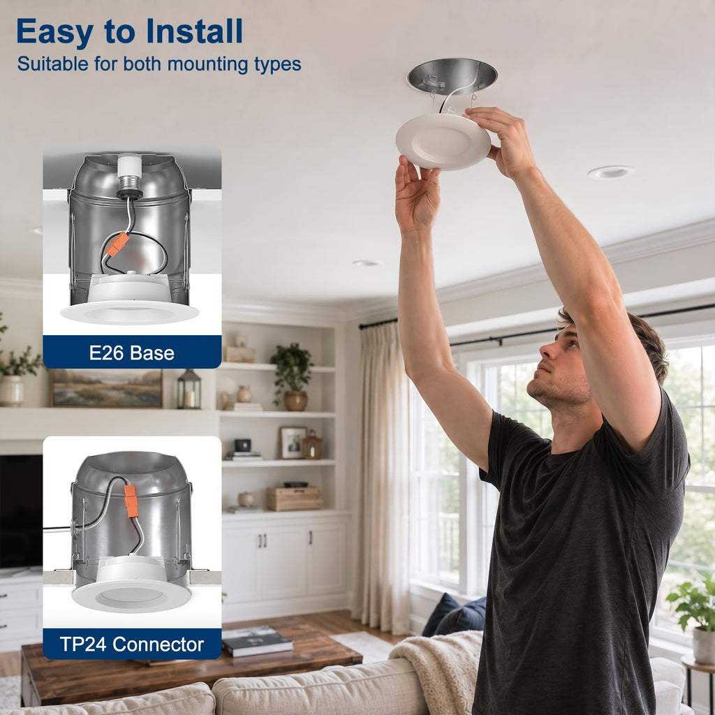 Recessed Lighting 5/6 Inch, RGBCW Color Changing E26 Can Lights with Remote