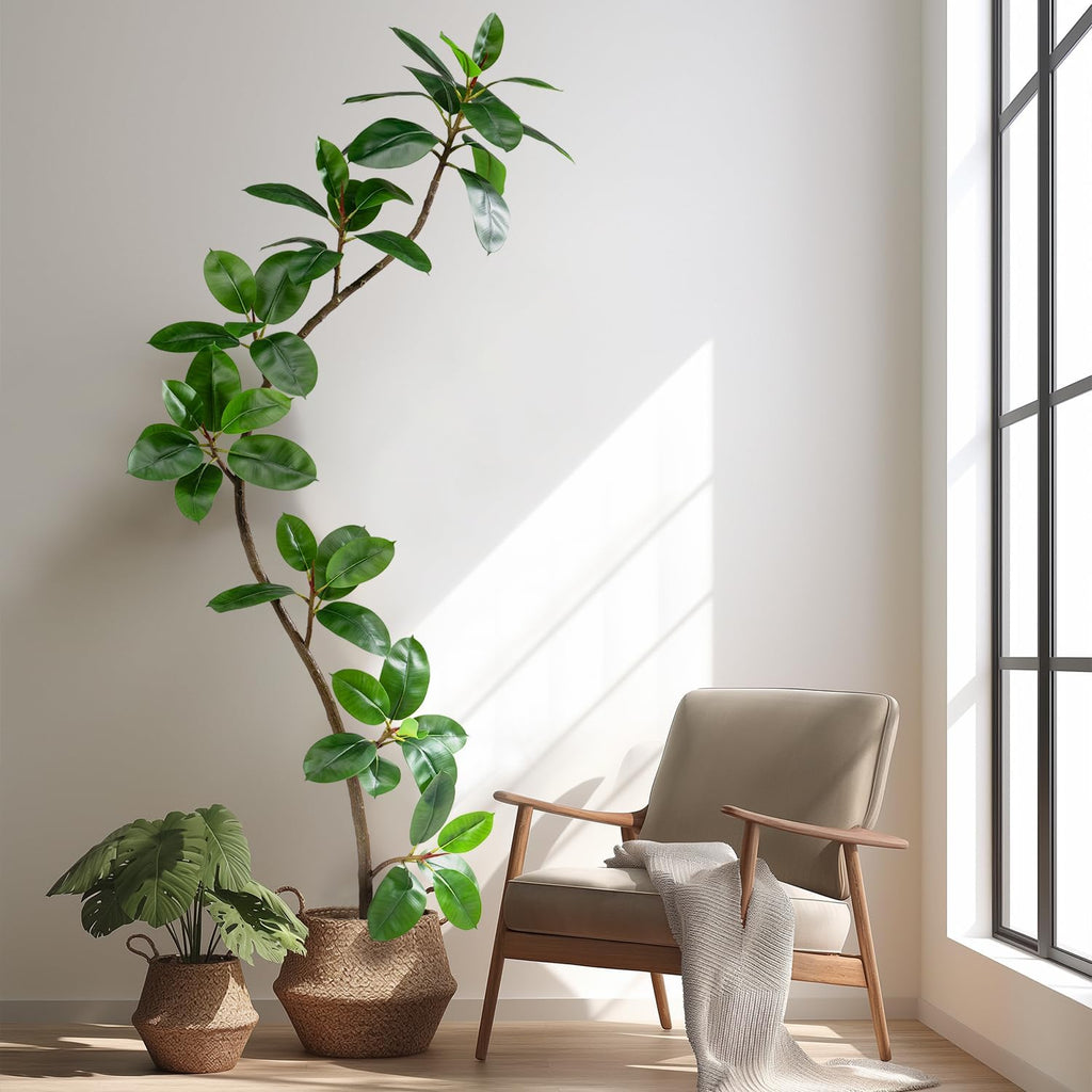7.2ft Artificial Rubber Tree Faux Plants Indoor Faux Floor Artificial Trees Indoor, Fake Plant Fake Tropical