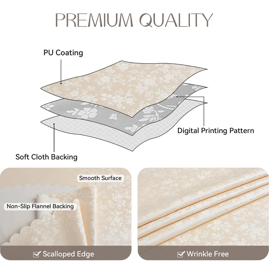 Waterproof Vinyl Tablecloth Rectangle, 60 x 84 Inch, Rose Beige