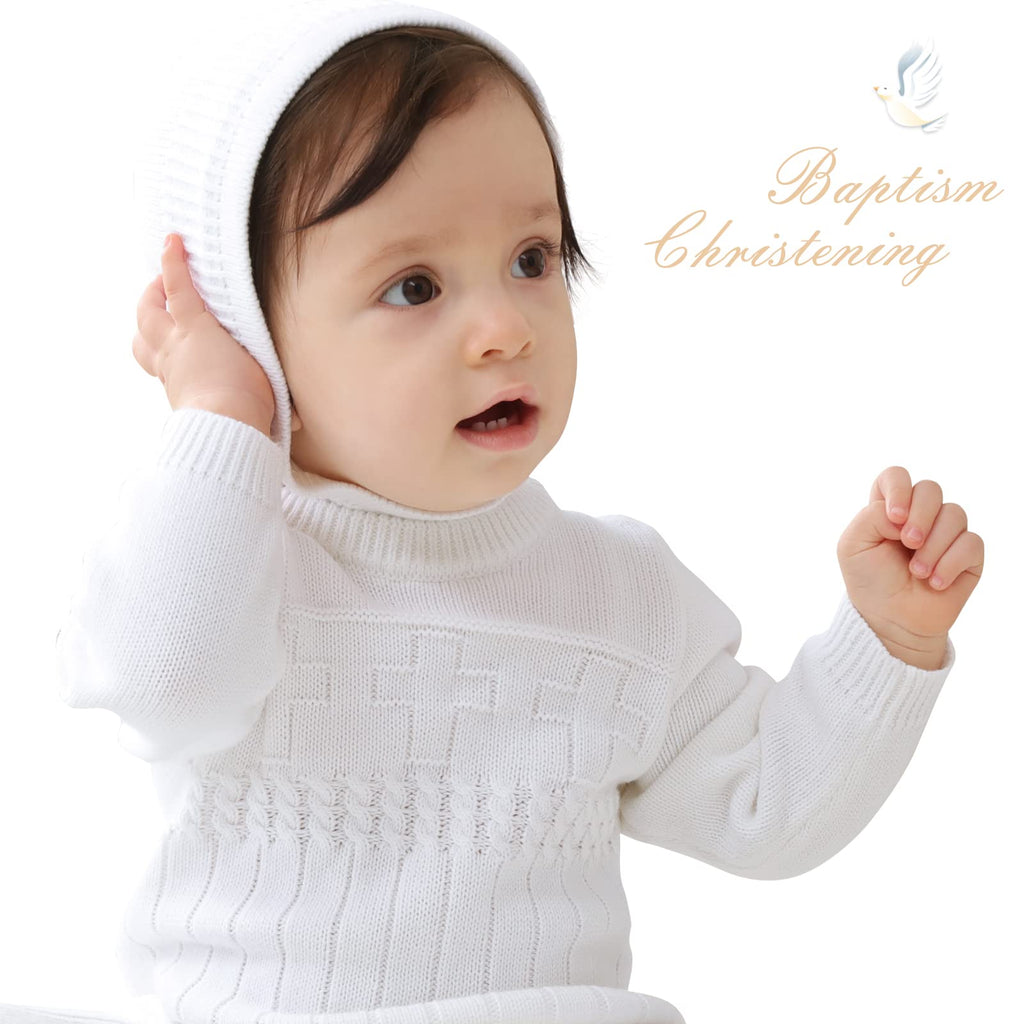 Baby Boy Baptism Outfit Baby Knit Sweater Romper Bonnet