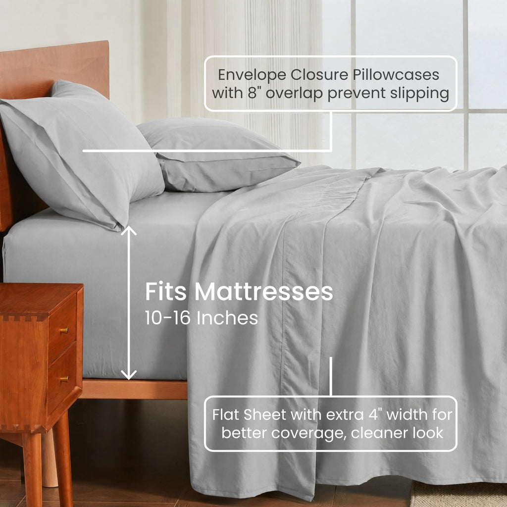 5 Pcs Split King Sheets Set - Soft, Breathable & Cozy - Light Grey