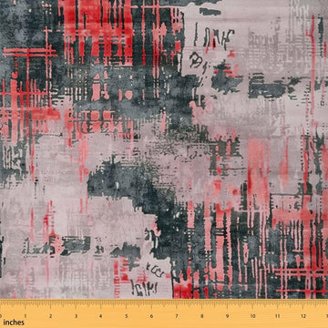 Red Grey Abstract Upholstery Fabric - Modern Watercolor Tie Dye by The Yard, Grunge Waterproof, Brush Strokes