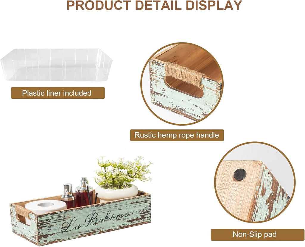 Farmhouse Distressed Wooden Storage Box, Rustic Bathroom Decor Box, Decorative Toilet Tank Basket, Vintage Countertop