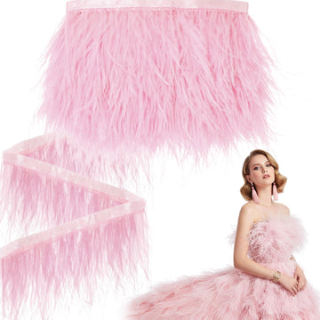 Ostrich Feathers Trims 3-4 Inch Feathers Fringe, Pink - 10 Yards