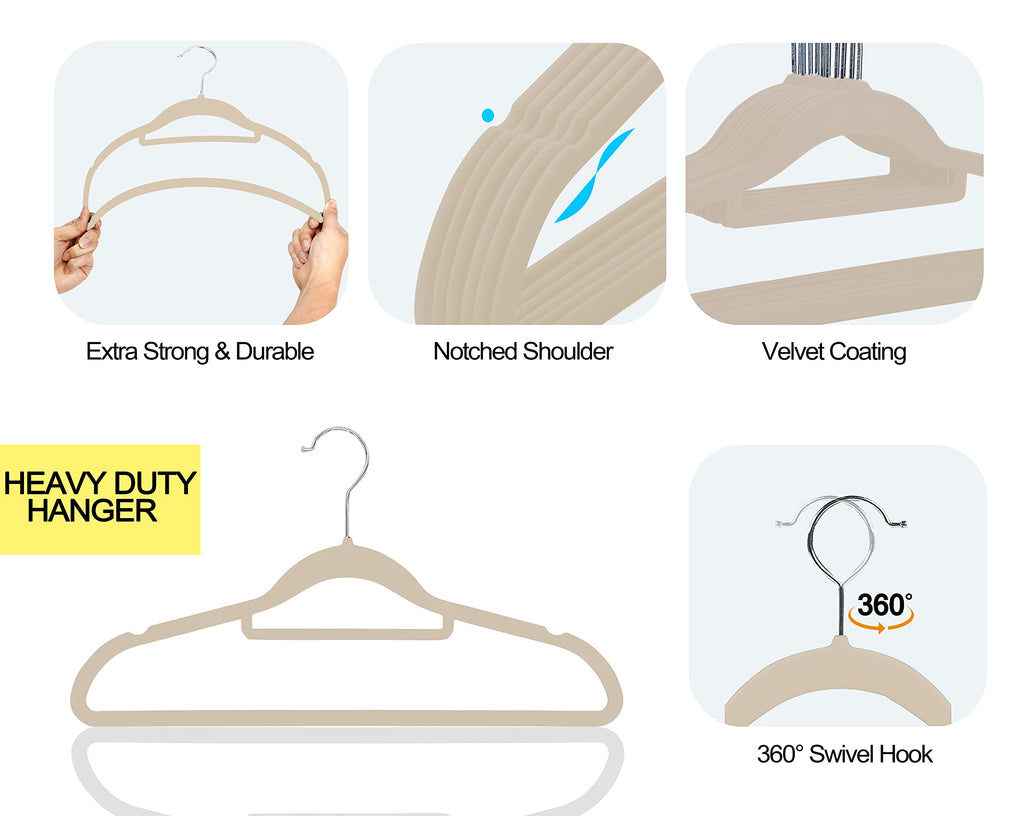 Premium Velvet Hangers, [50 Pack] Non Slip and Heavy Duty Velvet Suit Hangers (45cm) with Tie Bar, 360° Swivel Hooks