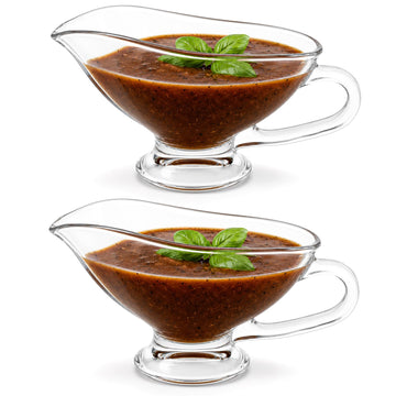 2 Pack 11 oz Saucy Glass Gravy Dish with Handle, Clear Gravy Sauce Boat for Dining, Holiday Meals & Parties