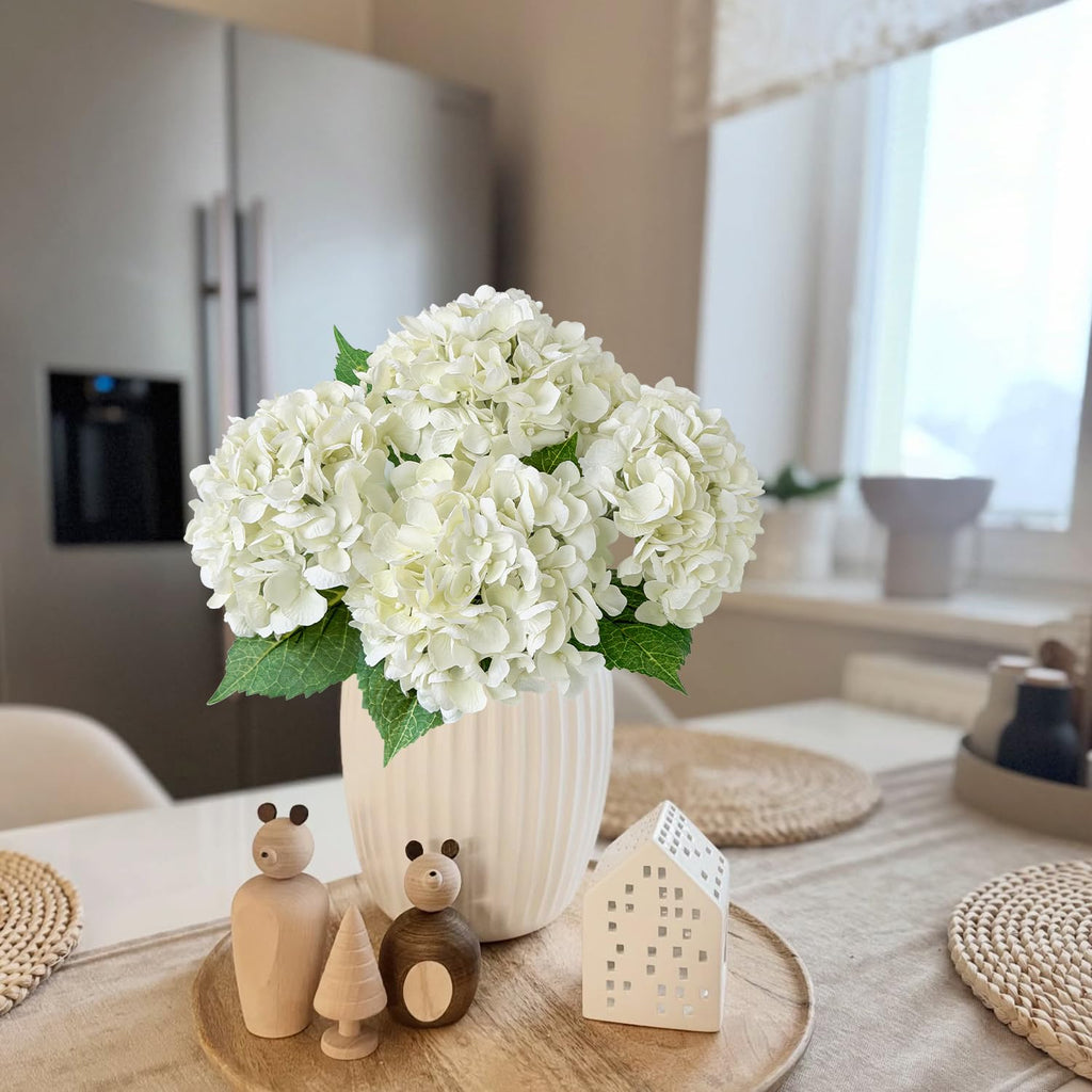 Real Touch Faux Hydrangea Flowers, 4Pcs 21" Off White Fake Hydrangeas Flower with Stems for Wedding Bouquets