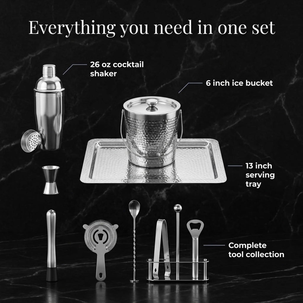 Nine Piece Hammered Finish Steel Bar Set
