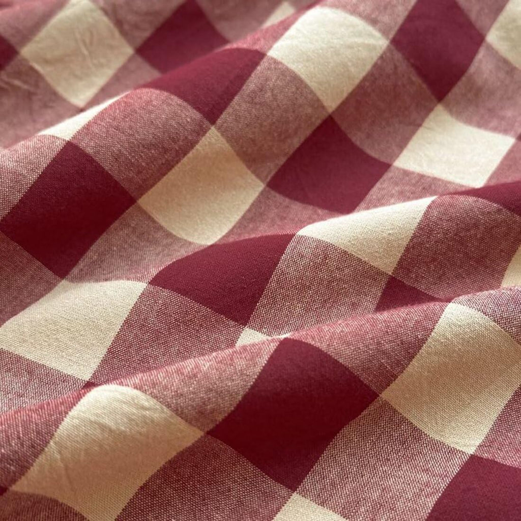 Red Gingham Duvet Cover Bedding Set 100% Washed Cotton Beige Plaid Checkered Duvet Cover 3pcs