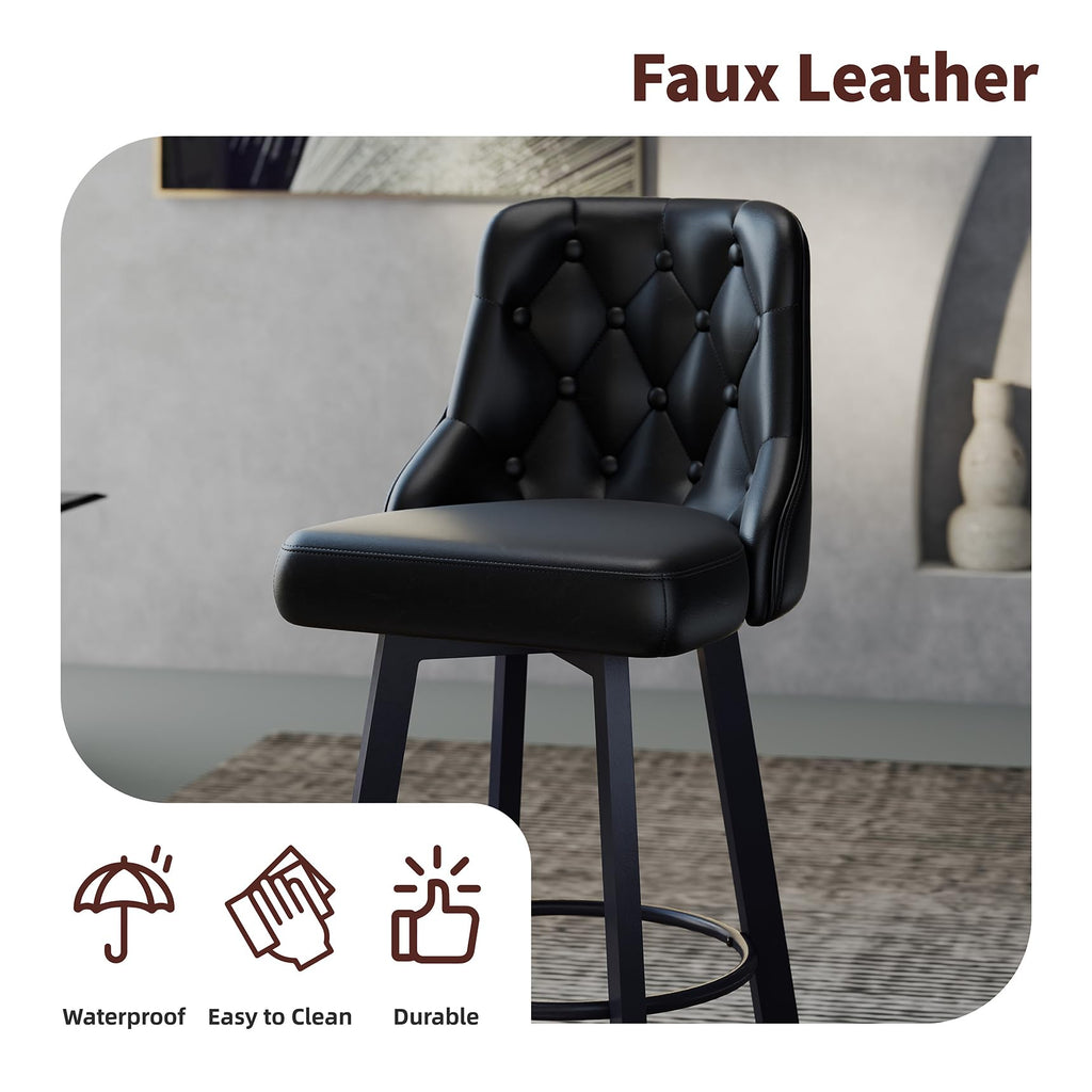 Set of 6 26" Tufted Modern Counter Height Barstools, Black